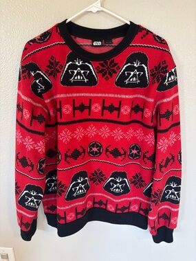 Star Wars Red and Black Men's Crewneck Holiday Sweater Christmas -292sku